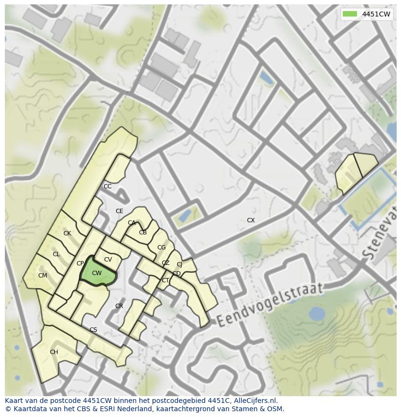 Afbeelding van het postcodegebied 4451 CW op de kaart.