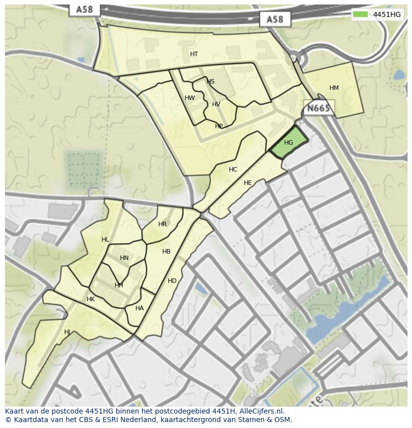 Afbeelding van het postcodegebied 4451 HG op de kaart.
