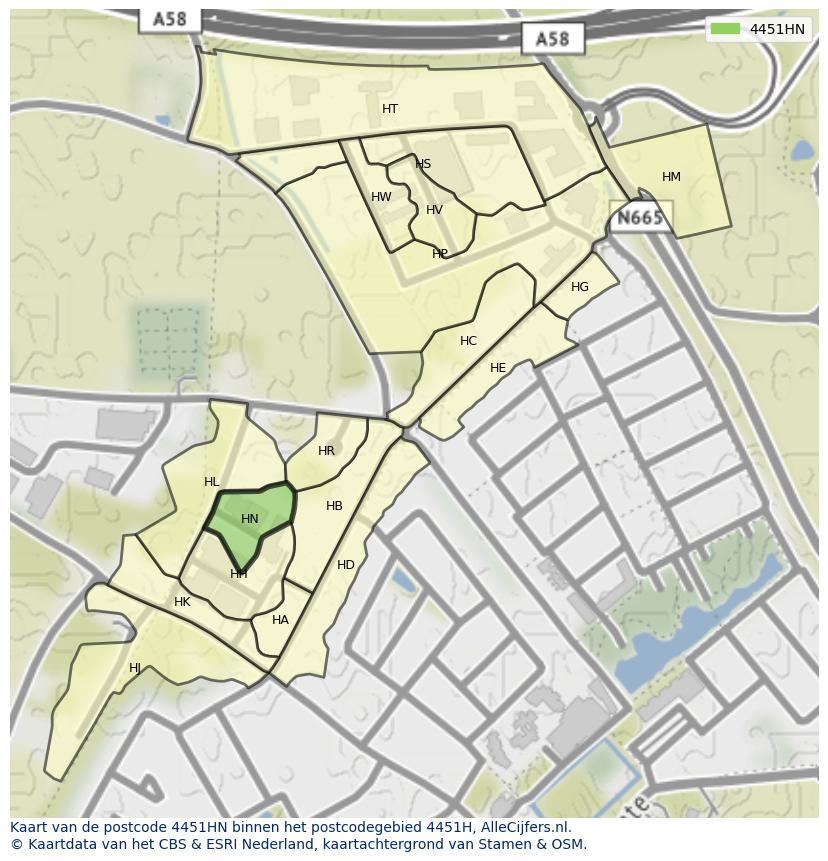 Afbeelding van het postcodegebied 4451 HN op de kaart.