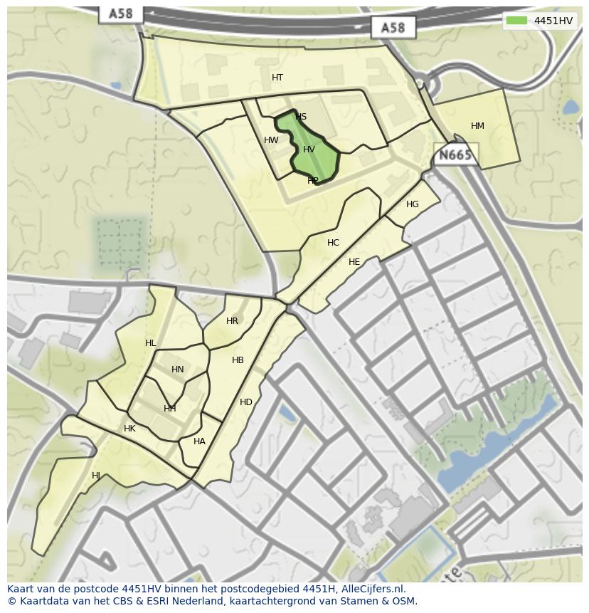 Afbeelding van het postcodegebied 4451 HV op de kaart.