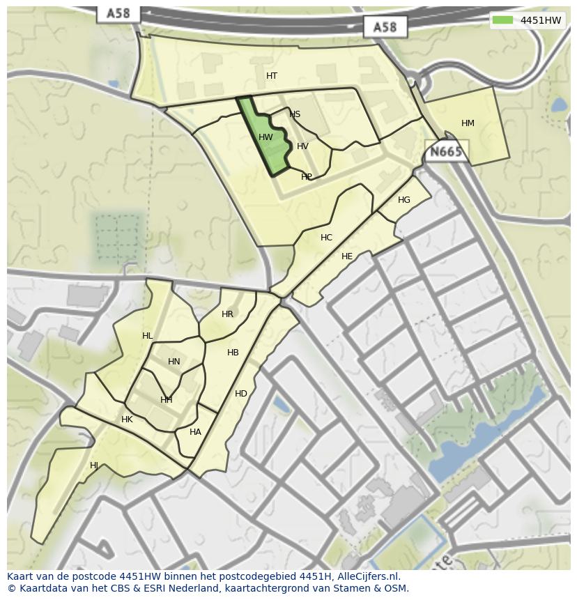 Afbeelding van het postcodegebied 4451 HW op de kaart.