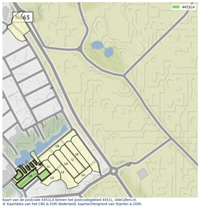 Afbeelding van het postcodegebied 4451 LA op de kaart.