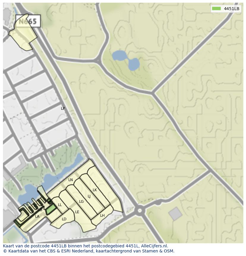 Afbeelding van het postcodegebied 4451 LB op de kaart.