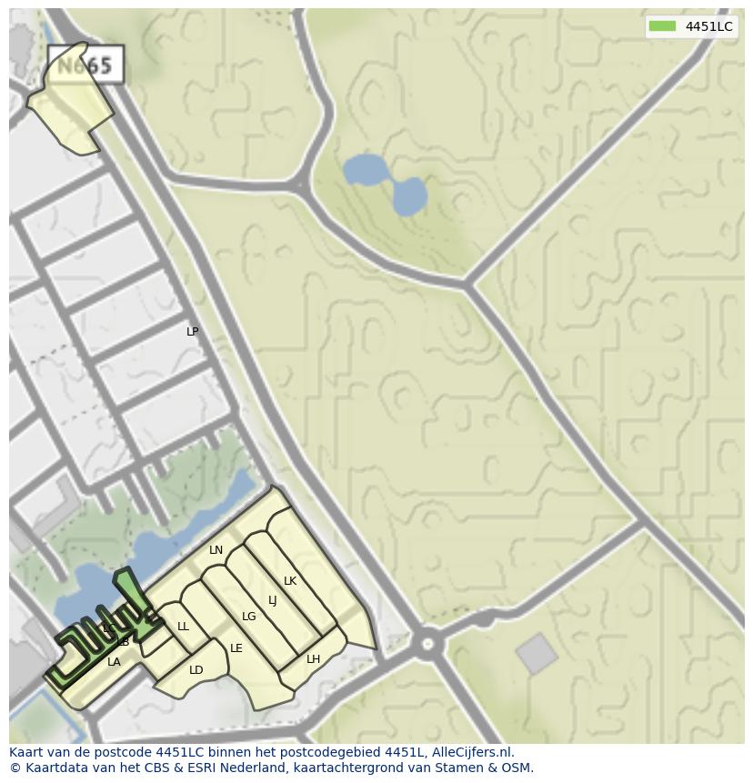 Afbeelding van het postcodegebied 4451 LC op de kaart.