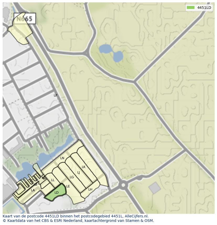 Afbeelding van het postcodegebied 4451 LD op de kaart.