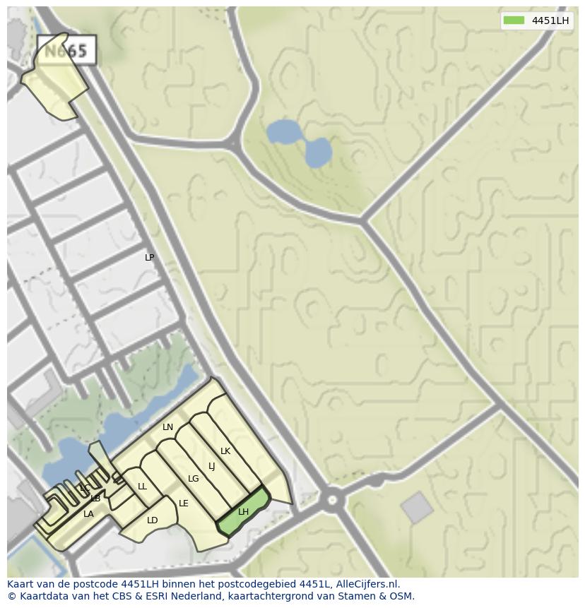 Afbeelding van het postcodegebied 4451 LH op de kaart.