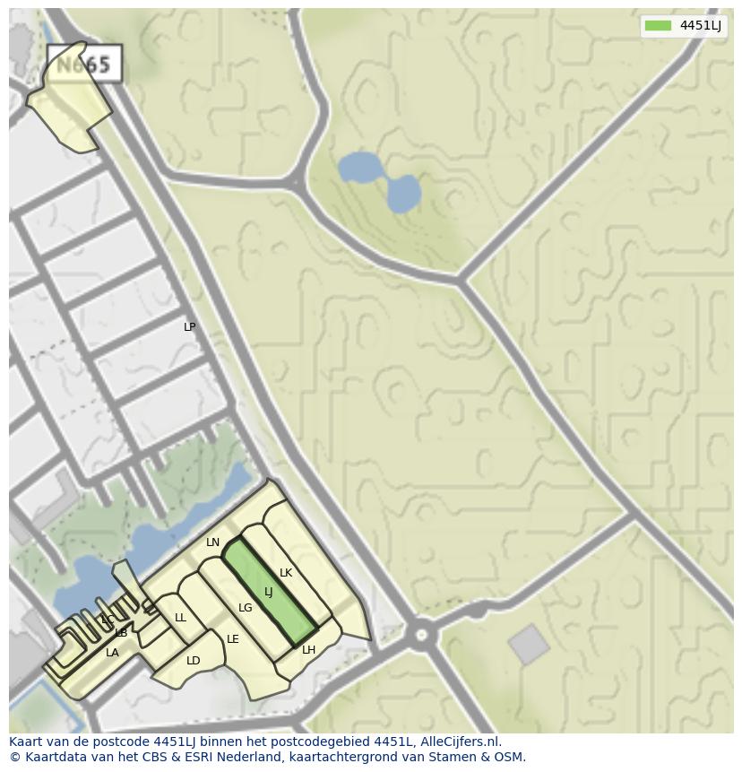 Afbeelding van het postcodegebied 4451 LJ op de kaart.