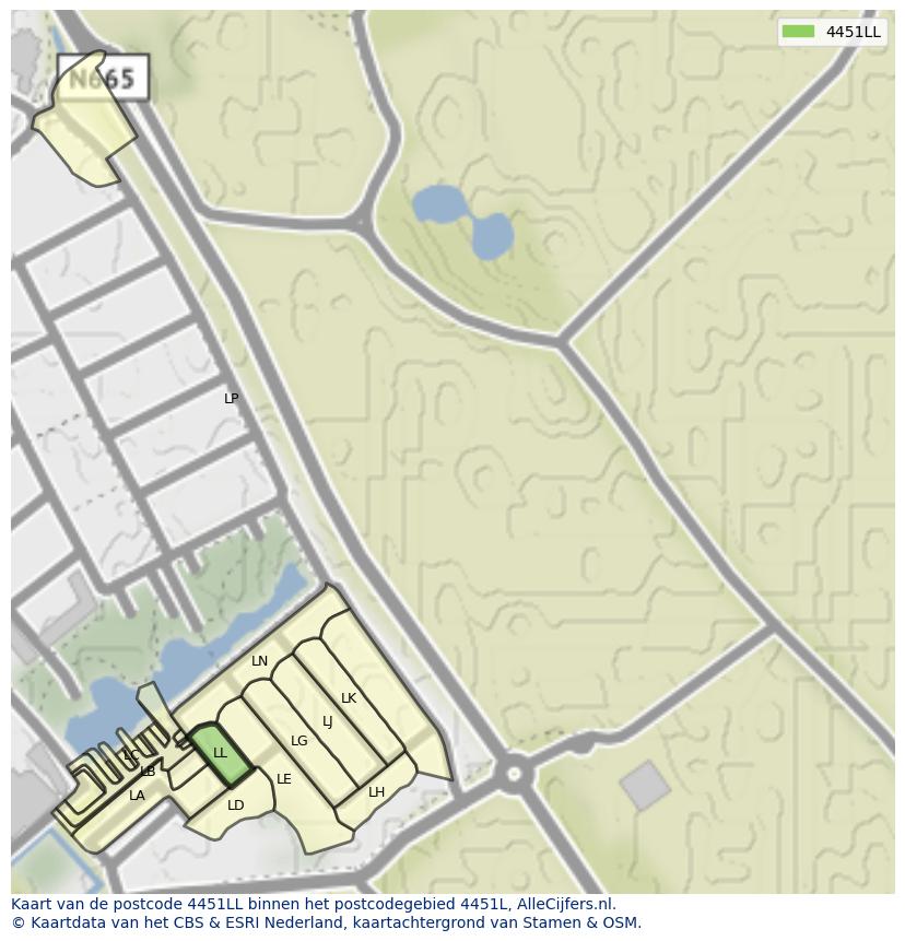 Afbeelding van het postcodegebied 4451 LL op de kaart.