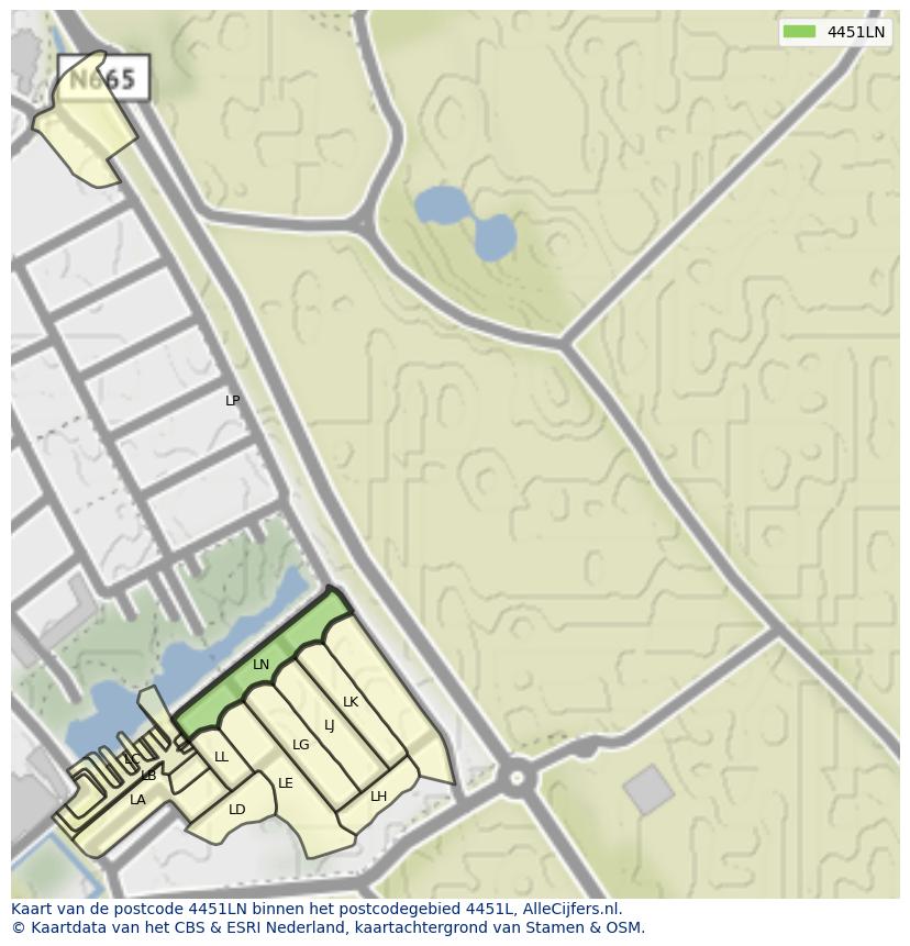 Afbeelding van het postcodegebied 4451 LN op de kaart.