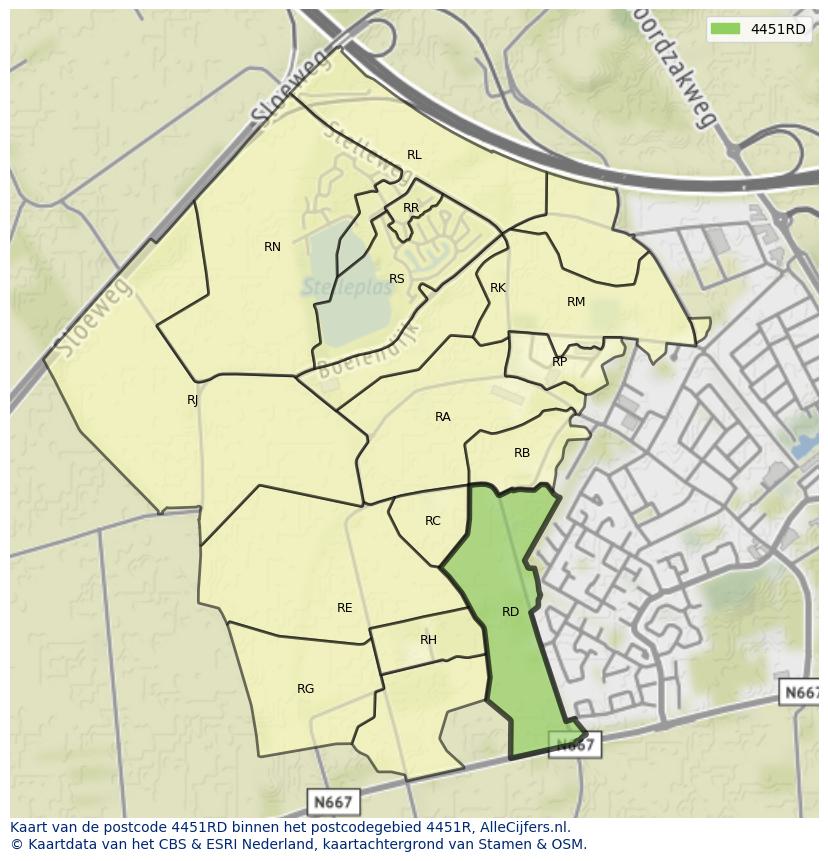 Afbeelding van het postcodegebied 4451 RD op de kaart.