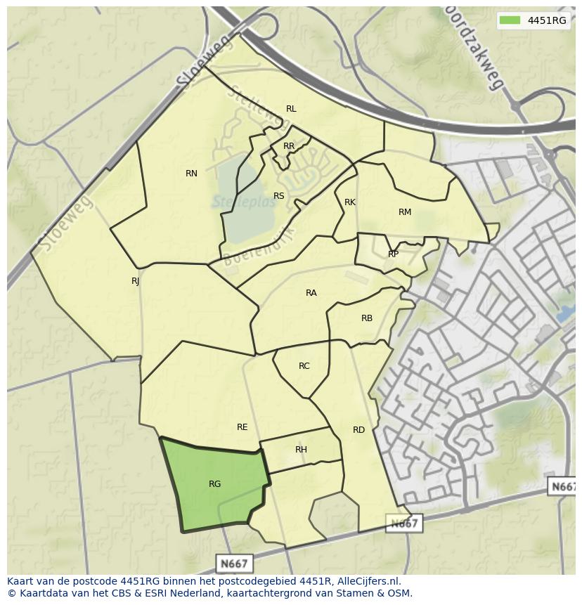 Afbeelding van het postcodegebied 4451 RG op de kaart.