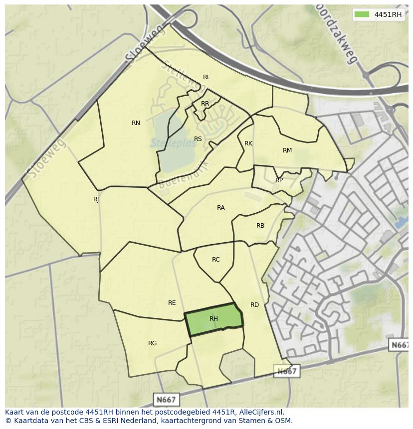 Afbeelding van het postcodegebied 4451 RH op de kaart.