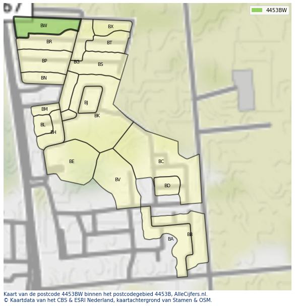 Afbeelding van het postcodegebied 4453 BW op de kaart.