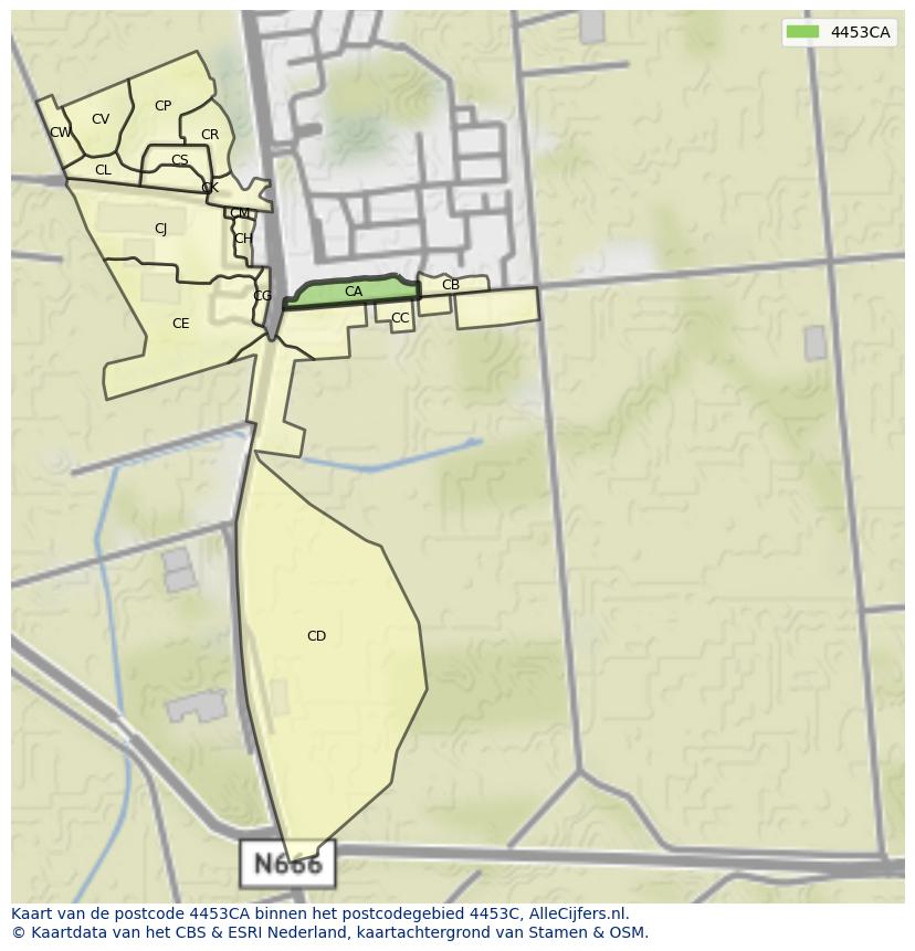 Afbeelding van het postcodegebied 4453 CA op de kaart.