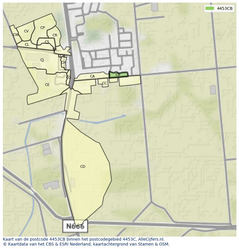 Afbeelding van het postcodegebied 4453 CB op de kaart.