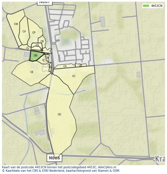 Afbeelding van het postcodegebied 4453 CN op de kaart.