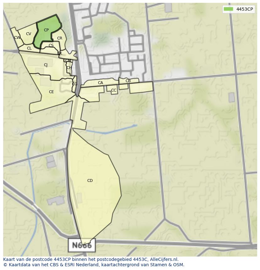 Afbeelding van het postcodegebied 4453 CP op de kaart.