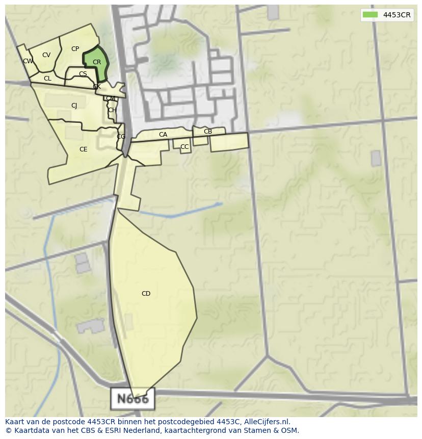 Afbeelding van het postcodegebied 4453 CR op de kaart.