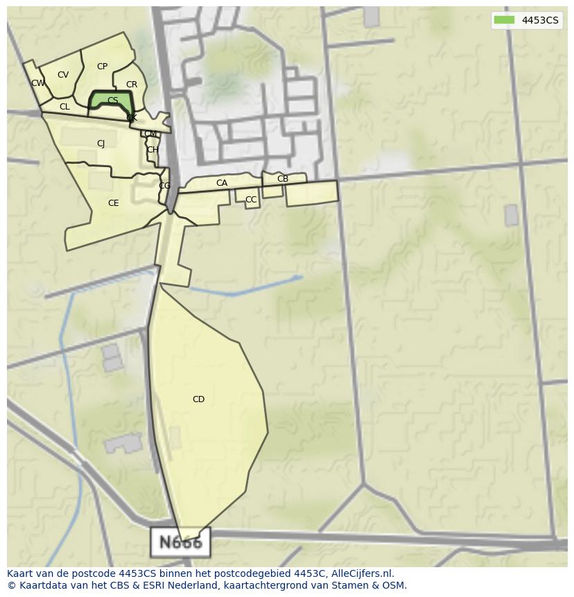 Afbeelding van het postcodegebied 4453 CS op de kaart.