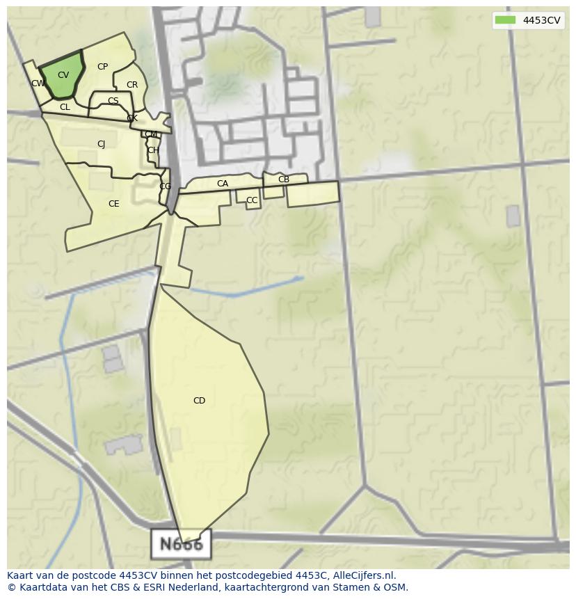 Afbeelding van het postcodegebied 4453 CV op de kaart.
