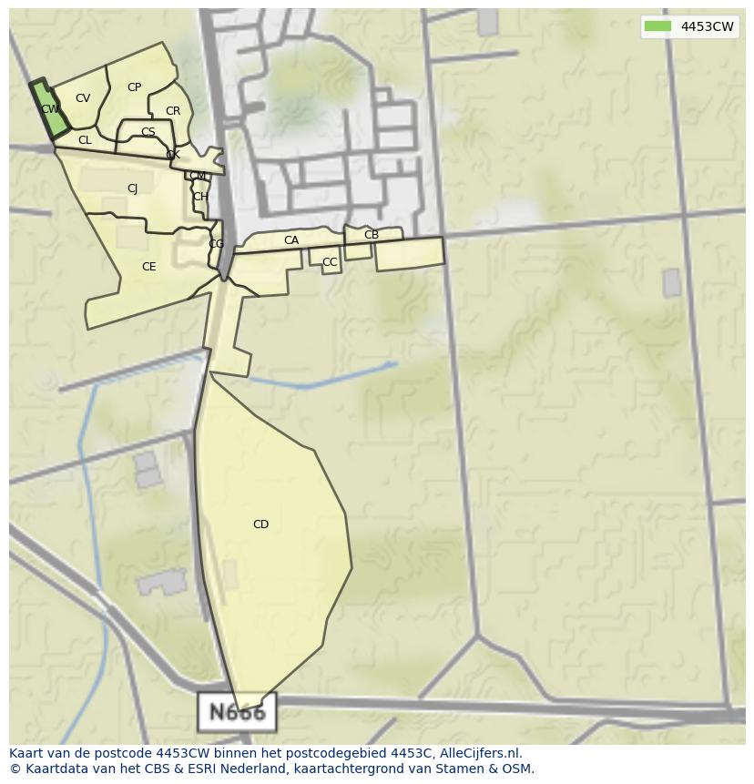 Afbeelding van het postcodegebied 4453 CW op de kaart.