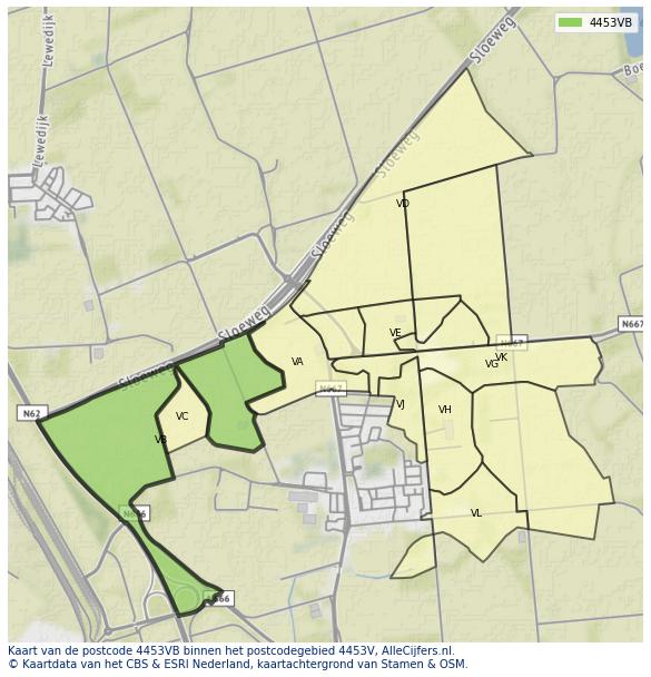 Afbeelding van het postcodegebied 4453 VB op de kaart.