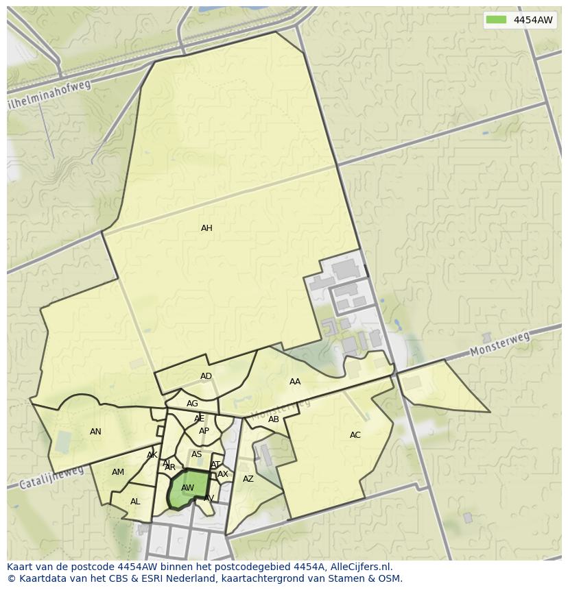 Afbeelding van het postcodegebied 4454 AW op de kaart.