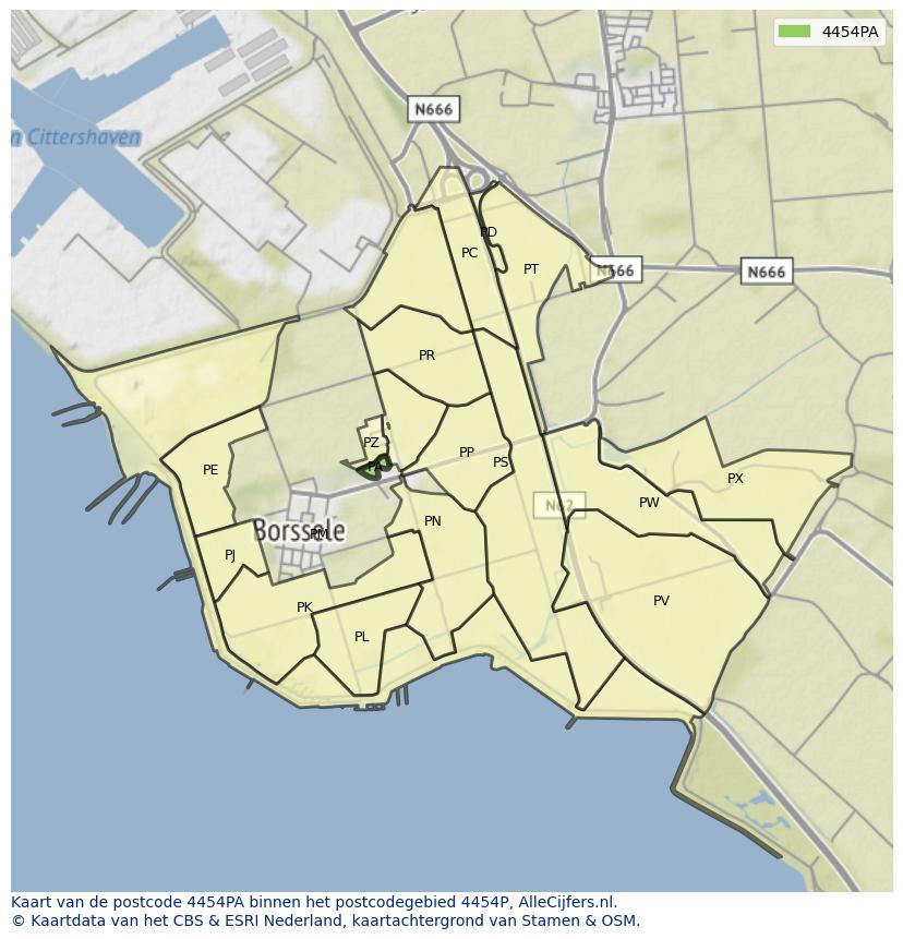 Afbeelding van het postcodegebied 4454 PA op de kaart.