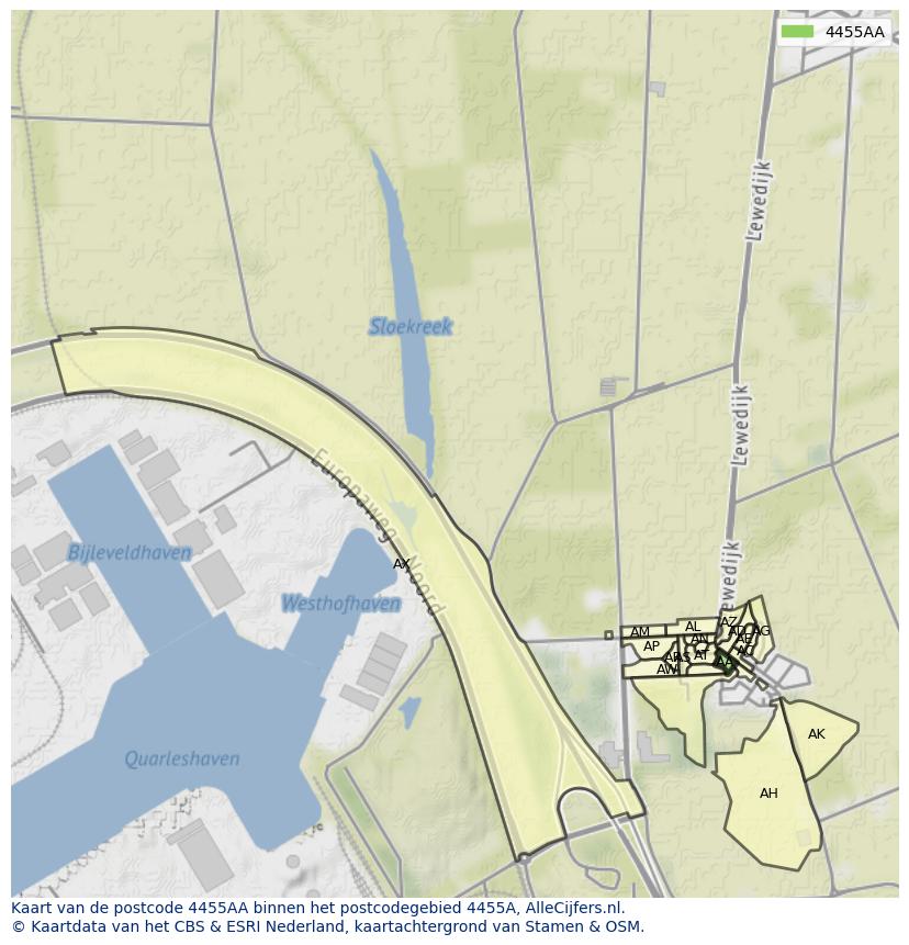Afbeelding van het postcodegebied 4455 AA op de kaart.