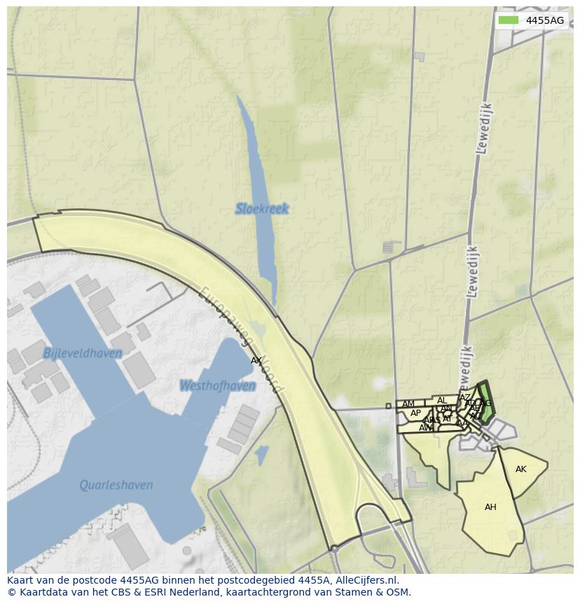 Afbeelding van het postcodegebied 4455 AG op de kaart.