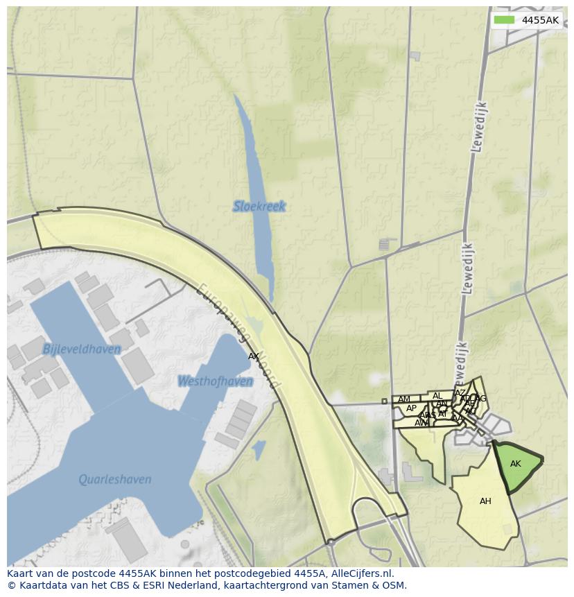 Afbeelding van het postcodegebied 4455 AK op de kaart.