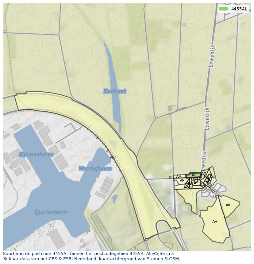 Afbeelding van het postcodegebied 4455 AL op de kaart.