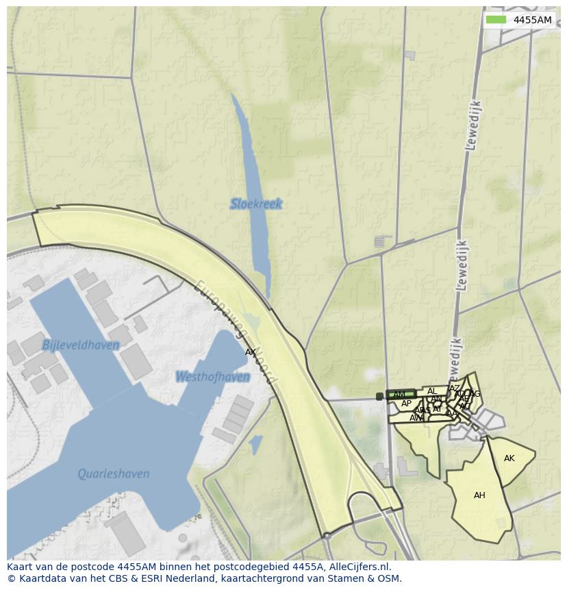 Afbeelding van het postcodegebied 4455 AM op de kaart.