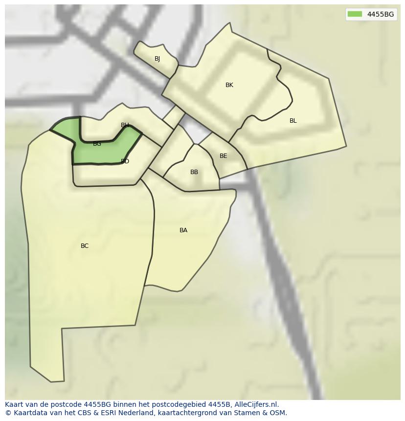 Afbeelding van het postcodegebied 4455 BG op de kaart.