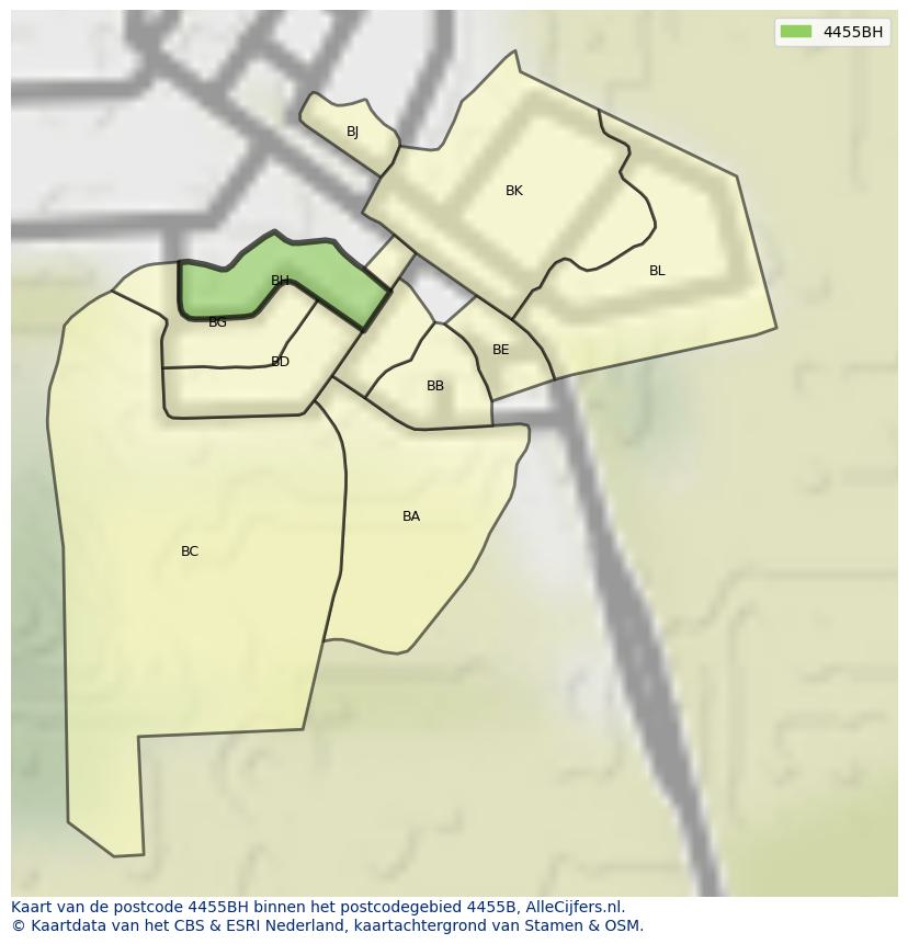 Afbeelding van het postcodegebied 4455 BH op de kaart.
