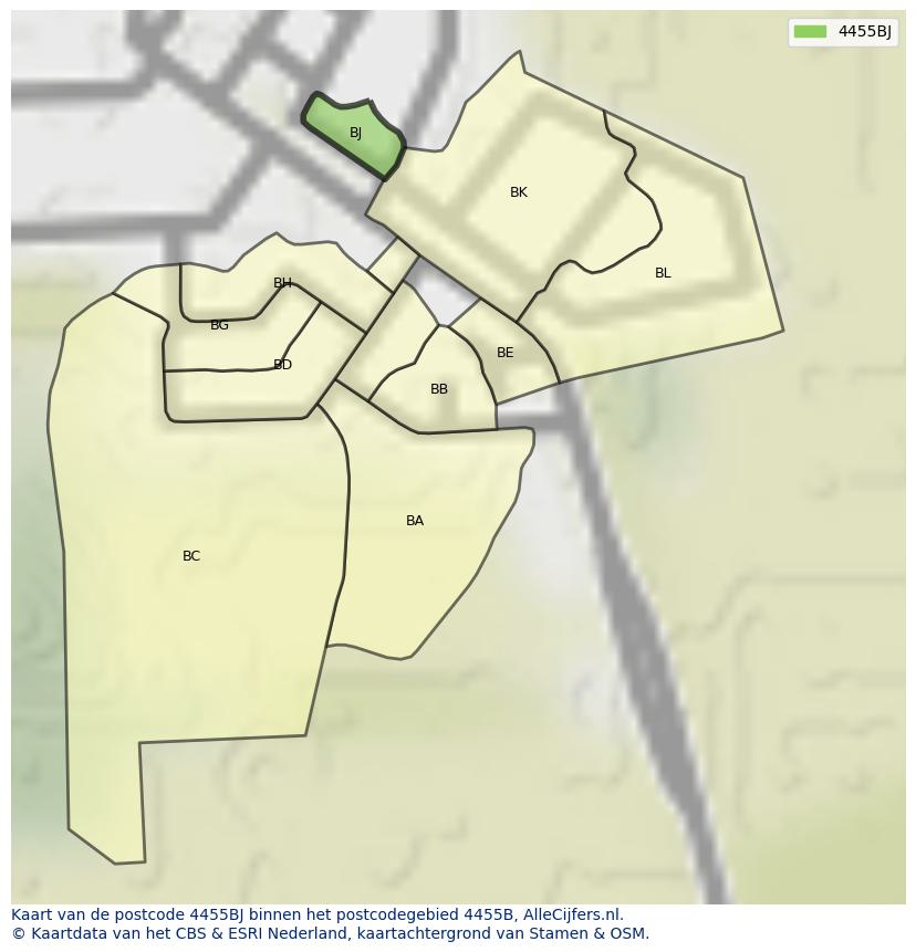 Afbeelding van het postcodegebied 4455 BJ op de kaart.