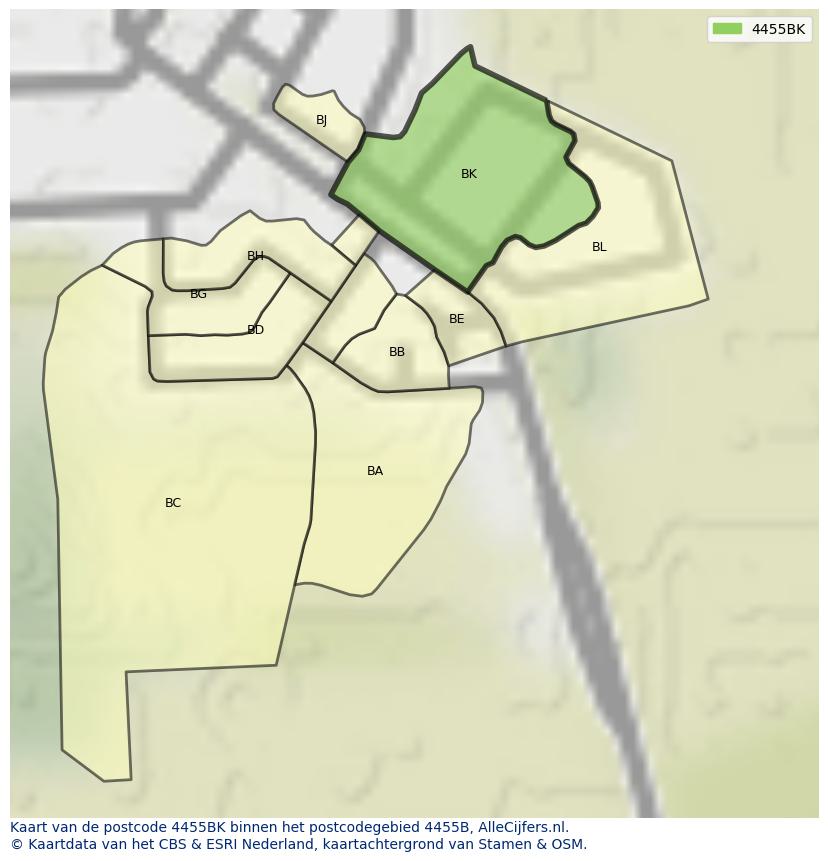 Afbeelding van het postcodegebied 4455 BK op de kaart.
