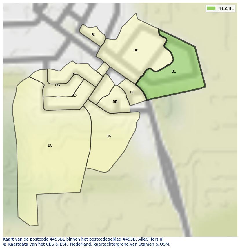 Afbeelding van het postcodegebied 4455 BL op de kaart.
