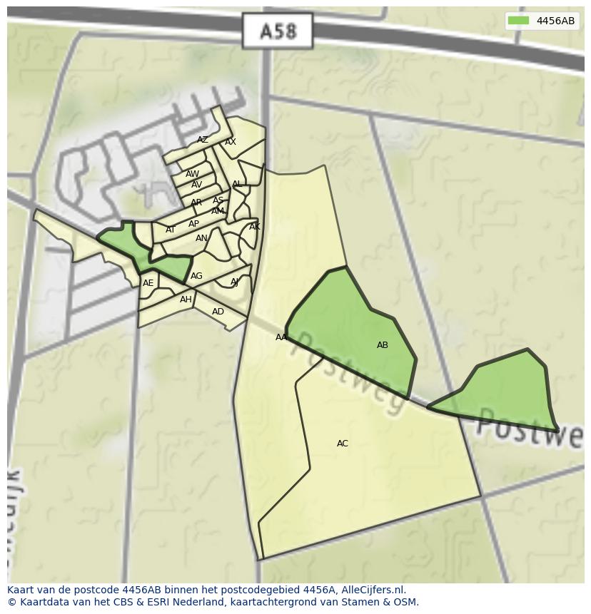 Afbeelding van het postcodegebied 4456 AB op de kaart.