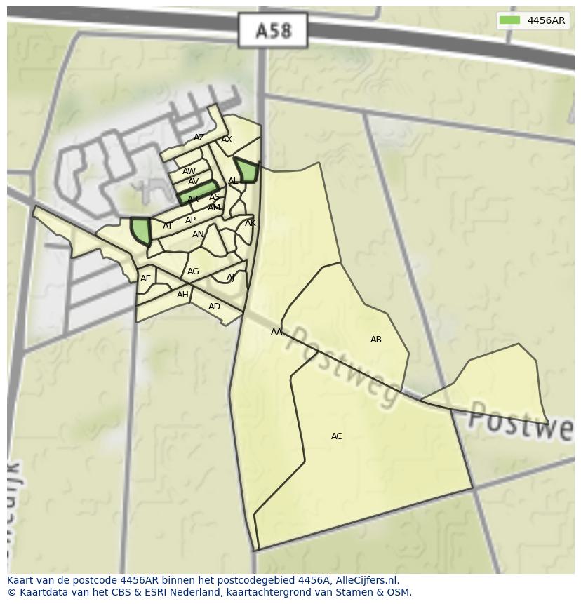 Afbeelding van het postcodegebied 4456 AR op de kaart.