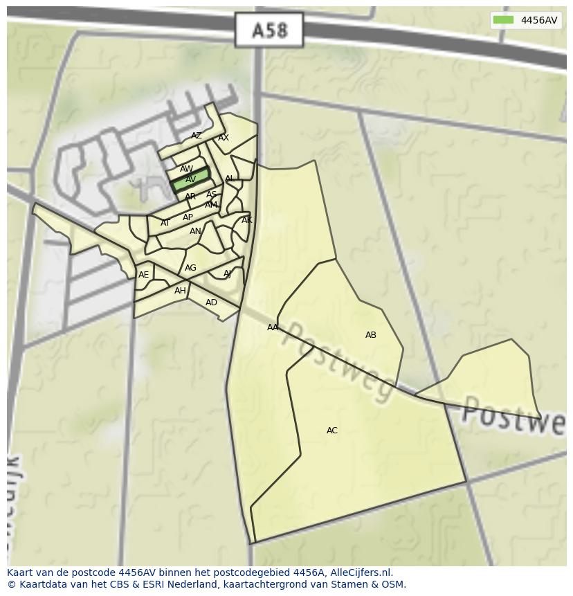 Afbeelding van het postcodegebied 4456 AV op de kaart.
