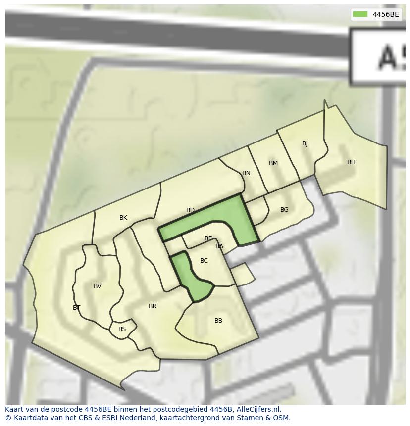 Afbeelding van het postcodegebied 4456 BE op de kaart.