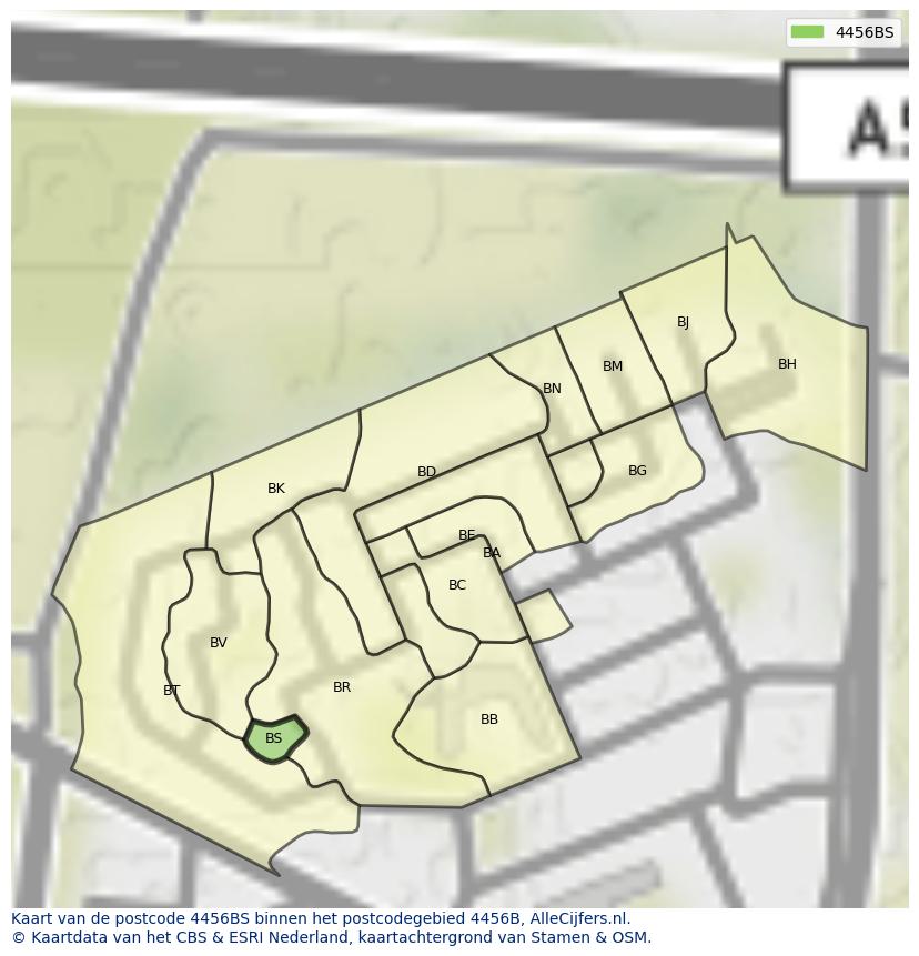 Afbeelding van het postcodegebied 4456 BS op de kaart.