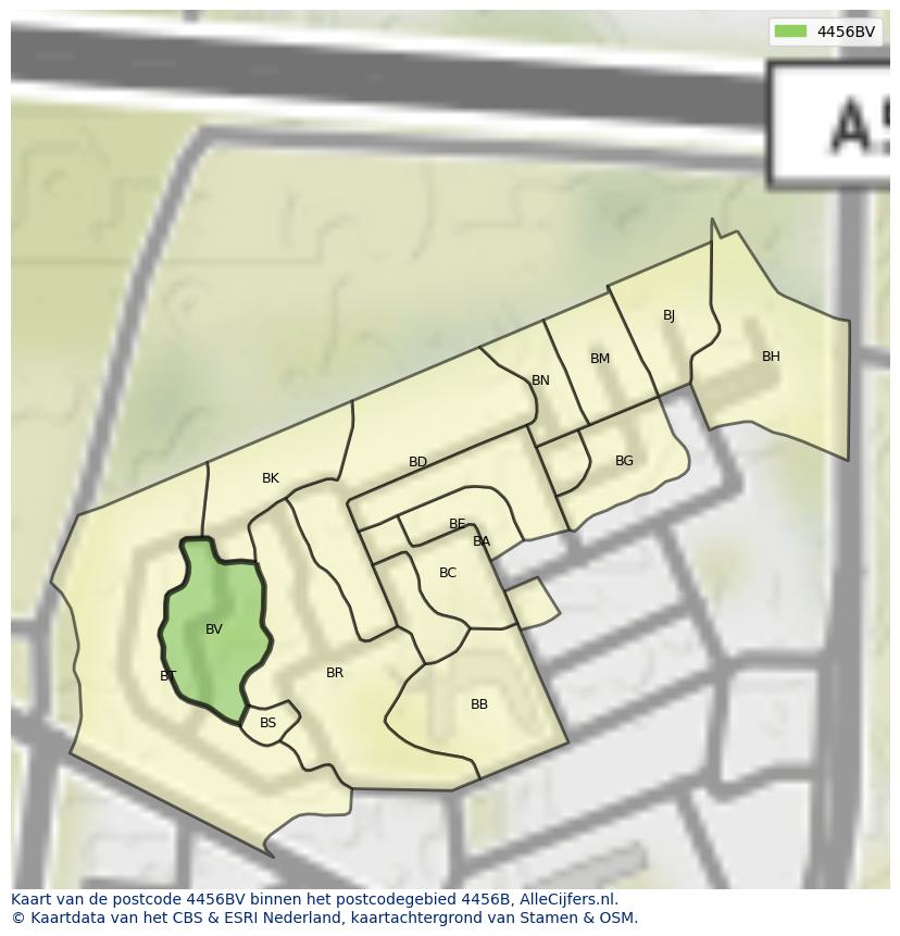 Afbeelding van het postcodegebied 4456 BV op de kaart.