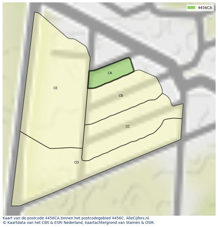Afbeelding van het postcodegebied 4456 CA op de kaart.