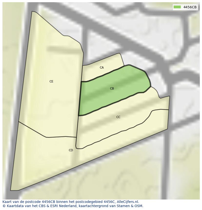Afbeelding van het postcodegebied 4456 CB op de kaart.