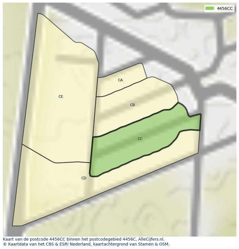 Afbeelding van het postcodegebied 4456 CC op de kaart.