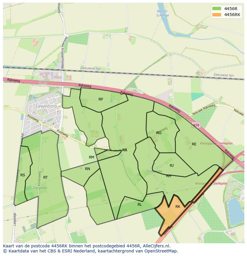 Afbeelding van het postcodegebied 4456 RK op de kaart.