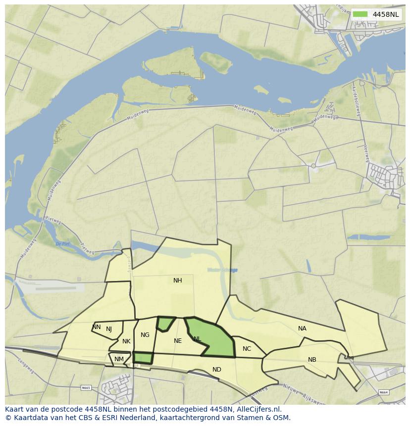 Afbeelding van het postcodegebied 4458 NL op de kaart.