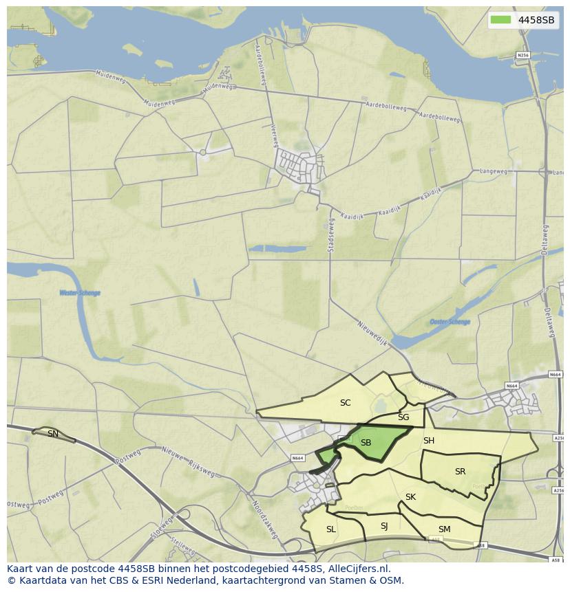 Afbeelding van het postcodegebied 4458 SB op de kaart.